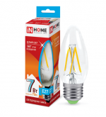 Лампа светодиодная LED-СВЕЧА-deco 7Вт 230В Е27 4000К 630Лм прозрачная IN HOME