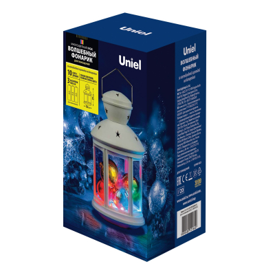 Фонарь со светодиодной гирляндой внутри ULD-L1220-010/DTB/RGB WHITE на батарейке 10д RGB мигает