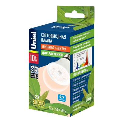 Фитолампа светодиодная LED-A60-10W/SPFR/E27/CL полный спектр для рассады и цв. Uniel 4690485090922