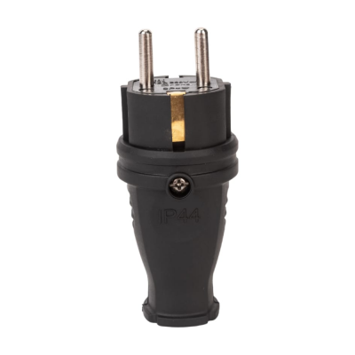Вилка прямая с з/к каучук 16А IP44 черная 9210 IN HOME