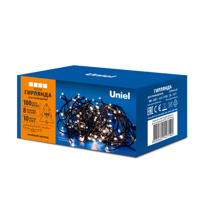 Гирлянда светодиодная ULD-S1000-100/DGA WHITE IP20 10м 100 сд белый свет провод зеленый ТМ Uniel