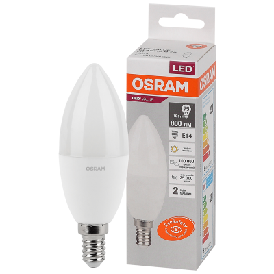 Лампа светодиодная СВЕЧА 10Вт E14 3000K LVCLB75 10SW/830 230V OSRAM