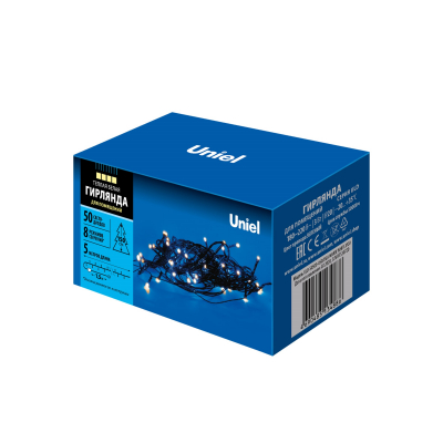 Гирлянда светодиодная ULD-S0500-050/DGA WARM WHITE IP20 5м 50д 3000К провод зеленый