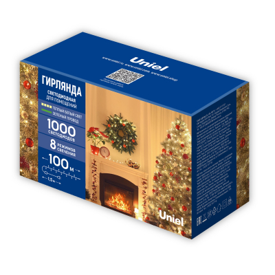 Гирлянда светодиодная ULD-S10000-1000/DGA WARM WHITE IP20 100м 1000д теплый белый свет провод зеленый ТМ Uniel
