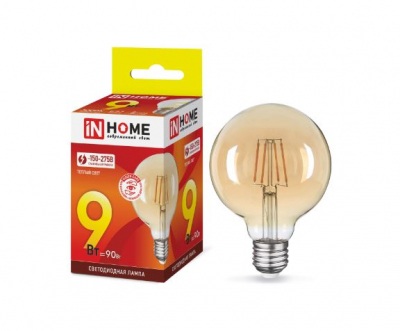 Лампа светодиодная LED-GL-95-deco gold 9Вт 230В Е27 3000К 810Лм золотистая IN HOME