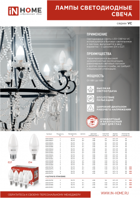 Лампа светодиодная LED-СВЕЧА-VC 14Вт E14 4000K 1330Лм IN HOME