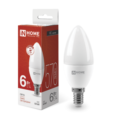  Лампа светодиодная LED-СВЕЧА-VC 6Вт 230В Е14 4000К 480Лм IN HOME